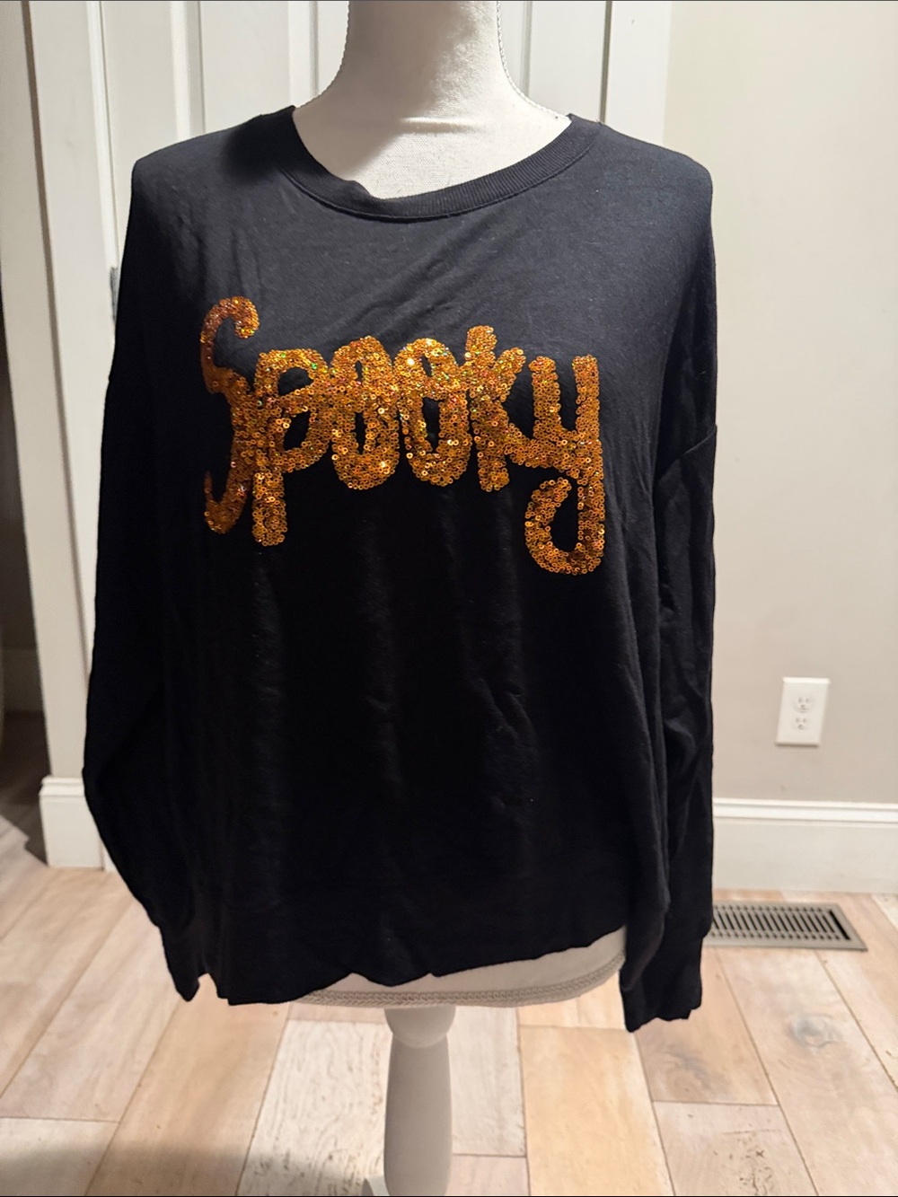 Cynthia Rowley Black Sweatshirt with Gold Sequin "Spooky" BNWOT